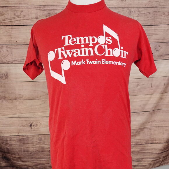 VINTAGE TEMPOS TWAIN CHOIR MARK TWAIN ELEMENTARY SINGLE STITCH TSHIRT SZ M - Picture 2 of 6